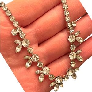 Vintage SHERMAN 1950s Silver rhinestone fancy crystal necklace CLEAR CRYSTAL